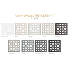 100 mm, (4") inch grate Schluter®-KERDI-DRAIN Point drain with integrated bonding flange for 2 or 3" inch flange. Floral model. Brushed stainless steel. KDIF4 GRK MBW D5
